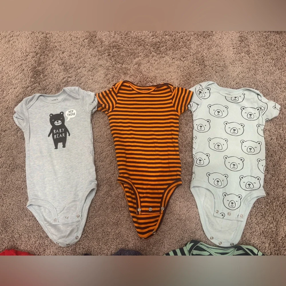 Toddler Boys Clothing Bundle 9 Pieces Shirts Onesies Graphic Striped Mixed 18M